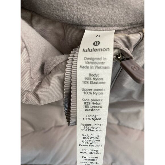 Lululemon Down For it All  Lavender Sz 8 Puff Vest Goose Down Zip Pockets Luxury - Picture 6 of 12